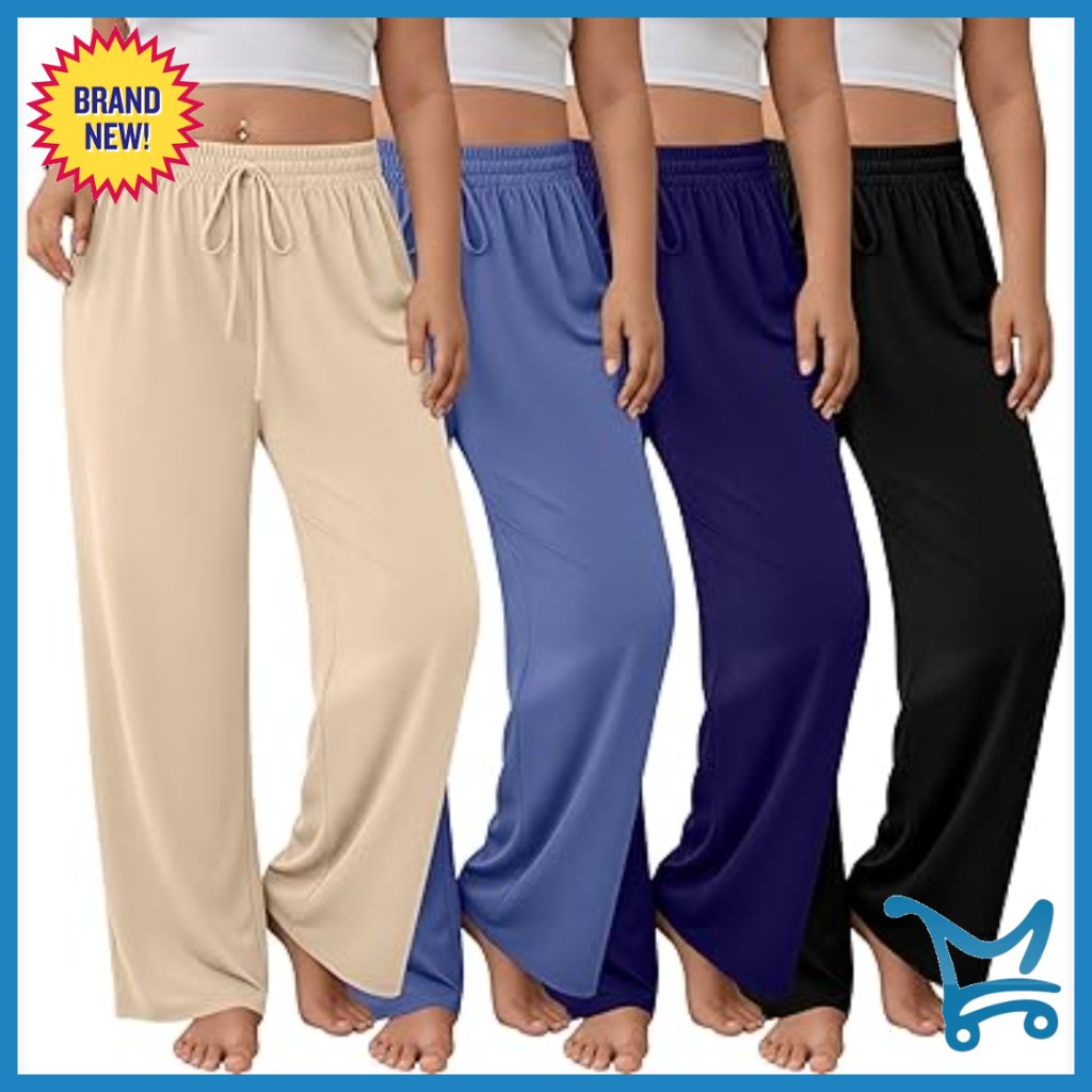 Plus Size Sweatpants 4 Pack Wide Leg Elastic Waist Lounge Yoga Pants